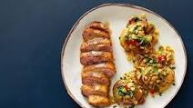 Seared Duck & Dijon Pan Sauce with Crispy Smashed Potatoes & Corn Seared Duck & Dijon Pan Sauce with Crispy Smashed Potatoes & Corn