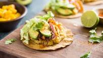 Fajita tostada with chili-lime mango salad Fajita tostada with chili-lime mango salad
