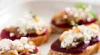 beet and caramelized onion bruschetta with goat cheese crumbles beet and caramelized onion bruschetta with goat cheese crumbles