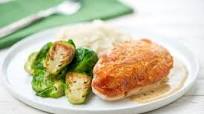 Roasted Skin-On Chicken with cacio e pepe mashed potatoes and Brussels sprouts Roasted Skin-On Chicken with cacio e pepe mashed potatoes and Brussels sprouts