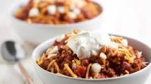 Turkey Chili with kidney beans, sour cream, and cheddar cheese Turkey Chili with kidney beans, sour cream, and cheddar cheese