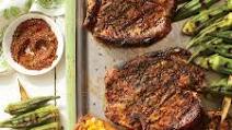 Chile-Rubbed Chops with Sweet Potatoes and Grilled Okra Chile-Rubbed Chops with Sweet Potatoes and Grilled Okra