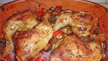 Chicken Thighs on Ratatouille in Roman Pot Chicken Thighs on Ratatouille in Roman Pot