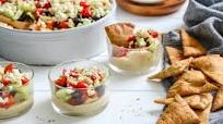 Organic 7 Layer Mediterranean Dip with Pita Chips Organic 7 Layer Mediterranean Dip with Pita Chips
