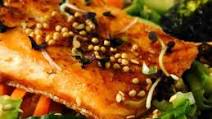Teriyaki-Glazed Steelhead Trout, Cucumber, Avocado & Mustard Rice Bowls Teriyaki-Glazed Steelhead Trout, Cucumber, Avocado & Mustard Rice Bowls