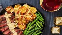 Bavette Steak & Sherry Shallot Sauce with Garlic Parmesan Potato Clusters & Roasted Green Beans Bavette Steak & Sherry Shallot Sauce with Garlic Parmesan Potato Clusters & Roasted Green Beans