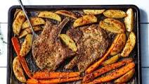 Sheet Pan Pork Chops with Carrots and Maple Dijon Potatoes Sheet Pan Pork Chops with Carrots and Maple Dijon Potatoes