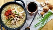 Chicken and Mushroom Juk (Korean Rice Porridge) With Kimchi Chicken and Mushroom Juk (Korean Rice Porridge) With Kimchi