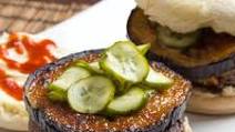 Japanese Miso-Glazed Eggplant Burgers With Fresh Pickles Recipe Japanese Miso-Glazed Eggplant Burgers With Fresh Pickles Recipe