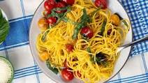 Carrot Spaghetti with Blistered Cherry Tomato Sauce Carrot Spaghetti with Blistered Cherry Tomato Sauce