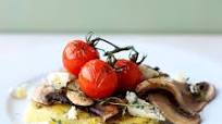 Griddled polenta with mushrooms, tomatoes & blue cheese Griddled polenta with mushrooms, tomatoes & blue cheese