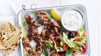 Easy lamb skewers with Greek-style salad recipe Easy lamb skewers with Greek-style salad recipe