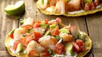 Shrimp Tostadas with Lime-Cilantro Sauce Shrimp Tostadas with Lime-Cilantro Sauce