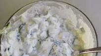 Raita. Cucumber and garlic relish Raita. Cucumber and garlic relish