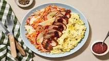 Sweet 'N' Smoky Pork Tenderloin with Apple Carrot Slaw, Mashed Potatoes & Cherry Sauce Sweet 'N' Smoky Pork Tenderloin with Apple Carrot Slaw, Mashed Potatoes & Cherry Sauce