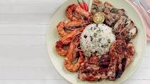Paprika Prawns, Pineapple Barbecue Chicken, and Tarragon-Pepper Liempo with Olive Rice Paprika Prawns, Pineapple Barbecue Chicken, and Tarragon-Pepper Liempo with Olive Rice