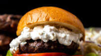 Grilled Blue Cheese Burgers with Bacon & Creamy Blue Cheese Sauce Grilled Blue Cheese Burgers with Bacon & Creamy Blue Cheese Sauce