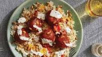 Pork Chorizo Meatballs & Pepper Rice with Chipotle-Peanut Sauce Pork Chorizo Meatballs & Pepper Rice with Chipotle-Peanut Sauce