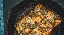 Cast-iron pan fried sockeye salmon with mustard, honey and wild herbs Cast-iron pan fried sockeye salmon with mustard, honey and wild herbs