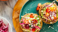 Crispy Bean Tostadas with Smashed Avocado and Jicama-Cilantro Slaw Crispy Bean Tostadas with Smashed Avocado and Jicama-Cilantro Slaw