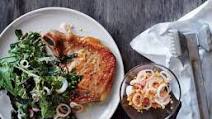 Flattened Pork Chops with Greens and Mustard Pan Sauce Flattened Pork Chops with Greens and Mustard Pan Sauce