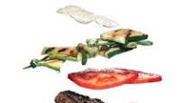 Curried Lamb Burgers with Grilled Vegetables and Mint Raita Curried Lamb Burgers with Grilled Vegetables and Mint Raita