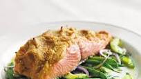 Hummus-Crusted Alaskan Wild King Salmon Over a Bed of French Beans, Red Onion, and Cucumber Salad with Lemon Oil Hummus-Crusted Alaskan Wild King Salmon Over a Bed of French Beans, Red Onion, and Cucumber Salad with Lemon Oil