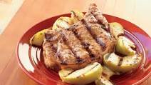 Whiskey-Mustard Pork Chops with Grilled Apples Whiskey-Mustard Pork Chops with Grilled Apples