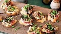 Chargrilled zucchini, marinated feta and spring pea bruschetta Chargrilled zucchini, marinated feta and spring pea bruschetta