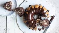 Zebra cake with chocolate fudge glaze Zebra cake with chocolate fudge glaze