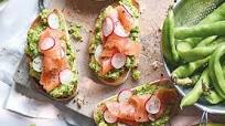 Salmon, smashed avocado and broad bean bruschetta Salmon, smashed avocado and broad bean bruschetta