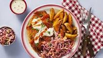 Louisiana-Style Tilapia with Potato Wedges, Cabbage Slaw, and Spicy Remoulade Louisiana-Style Tilapia with Potato Wedges, Cabbage Slaw, and Spicy Remoulade