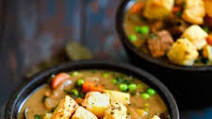 Slow Cooker Beef and Guinness Pot Pie Soup with Thyme Puff Pastry Croutons Slow Cooker Beef and Guinness Pot Pie Soup with Thyme Puff Pastry Croutons