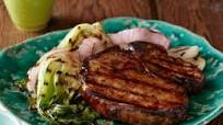 Grilled Korean-Style BBQ Glazed Pork Chops with Red Onions and Baby Bok Choy Grilled Korean-Style BBQ Glazed Pork Chops with Red Onions and Baby Bok Choy