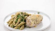 Panko Herb Crusted Pork Chop with Pesto Penne easy prep & pan included Panko Herb Crusted Pork Chop with Pesto Penne easy prep & pan included