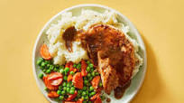 Pan-Roasted Chicken & Mashed Potatoes with Herb Gravy, Peas & Carrots Pan-Roasted Chicken & Mashed Potatoes with Herb Gravy, Peas & Carrots