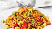 Spicy vegetable pilau with cucumber raita Spicy vegetable pilau with cucumber raita