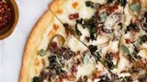 Creamy White Sauce Pizza with Prosciutto, Caramelized Onions, Mushrooms and Kale Creamy White Sauce Pizza with Prosciutto, Caramelized Onions, Mushrooms and Kale