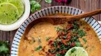 Poblano Soup with Crispy Soyrizo Poblano Soup with Crispy Soyrizo
