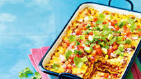 Layered beef enchilada bake Layered beef enchilada bake
