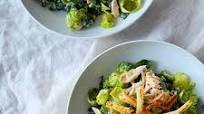 Kale and Brussels Sprout Salad with Chicken and Greek Yogurt Hummus Dressing Kale and Brussels Sprout Salad with Chicken and Greek Yogurt Hummus Dressing