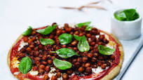 Spelt margherita pizza with 'pepperoni' chickpeas Spelt margherita pizza with 'pepperoni' chickpeas