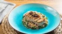 Seared Pork Chops & Fig Compote with Sautéed Kale & Farro Salad Seared Pork Chops & Fig Compote with Sautéed Kale & Farro Salad
