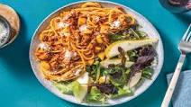 Pork & Red Pesto Spaghetti with Pear Salad Pork & Red Pesto Spaghetti with Pear Salad