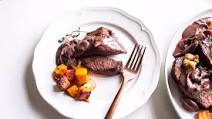 Ostrich steak with wine and mushroom sauce Ostrich steak with wine and mushroom sauce