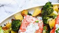 Sheet Pan Salmon Dinner with Creamy Dill Sauce Sheet Pan Salmon Dinner with Creamy Dill Sauce