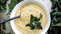{Vegan} Roasted Cauliflower, Garlic and White Bean Soup with Kale Chips {Vegan} Roasted Cauliflower, Garlic and White Bean Soup with Kale Chips