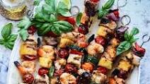 Grilled Shrimp and Chicken Skewers with Honey Sesame Glaze Grilled Shrimp and Chicken Skewers with Honey Sesame Glaze