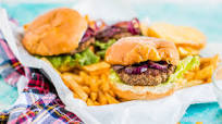 Bison Burgers With Cabernet Onions and Wisconsin Cheddar Bison Burgers With Cabernet Onions and Wisconsin Cheddar