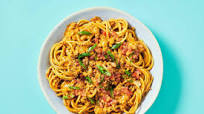 20-Minute Creamy Coconut Pork Pasta with Tomato Salsa 20-Minute Creamy Coconut Pork Pasta with Tomato Salsa